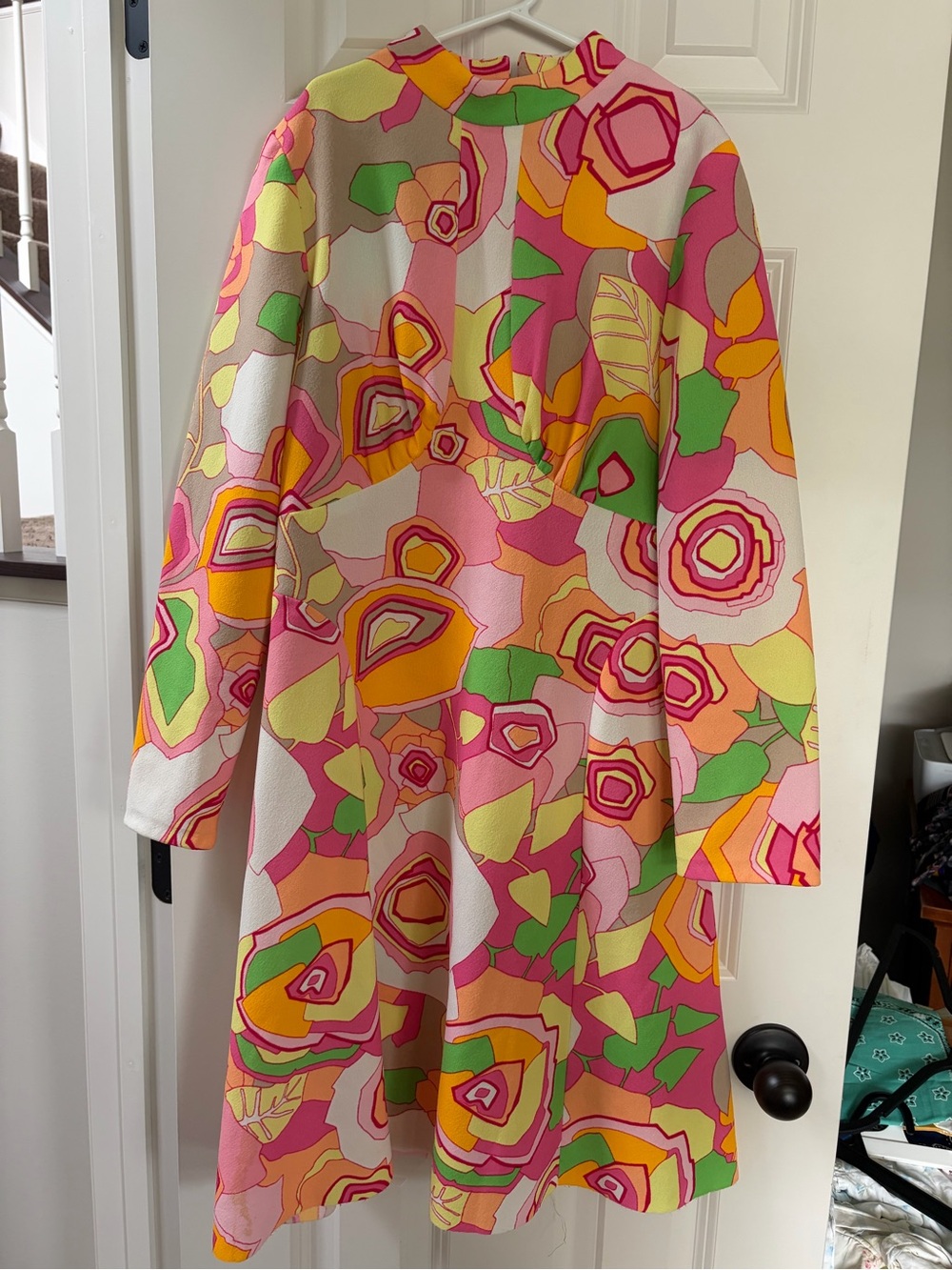 Vintage Floral Print A-Line Party Dress - Pink/Green/Yellow Halloween